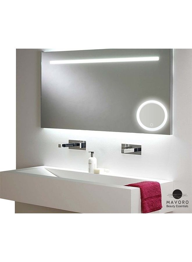 Triple Suction Cup Magnifying Mirror with Light. Magnified 10x Mirror Backlit LED Mirror Mirrors for Wall. Compact, Portable Lighted Makeup Mirror with Magnification for Bathroom or Travel.