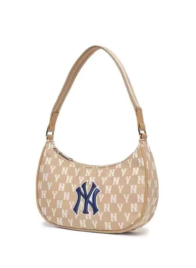 Khaki MLB canvas embroidered full label underarm bag