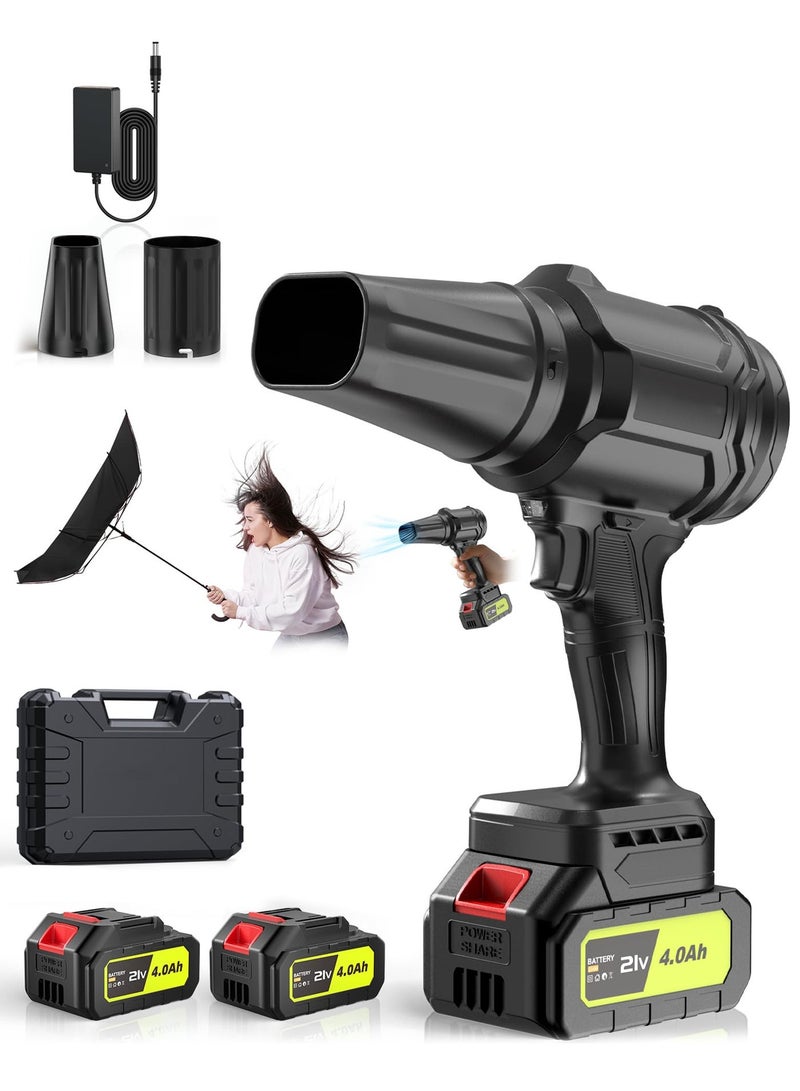 منفاخ أوراق لاسلكي، منفاخ يدوي بسرعة 60000 دورة في الدقيقة مع بطاريتين 4.0 أمبير/ساعة وشاحن لتنظيف الفناء والعناية بالعشب والأوراق والغبار - Image 1