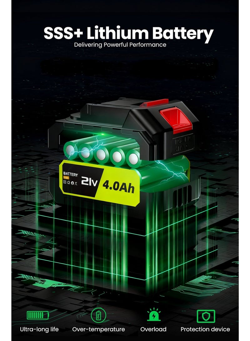 منفاخ أوراق لاسلكي، منفاخ يدوي بسرعة 60000 دورة في الدقيقة مع بطاريتين 4.0 أمبير/ساعة وشاحن لتنظيف الفناء والعناية بالعشب والأوراق والغبار - Image 3