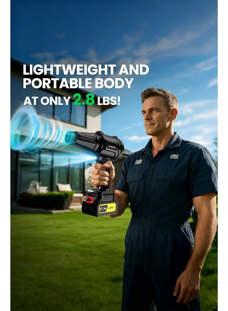 منفاخ أوراق لاسلكي، منفاخ يدوي بسرعة 60000 دورة في الدقيقة مع بطاريتين 4.0 أمبير/ساعة وشاحن لتنظيف الفناء والعناية بالعشب والأوراق والغبار - Image 5