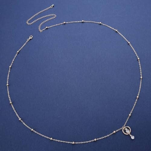 FAMEZA Women’s Rhinestone Waist Body Chain | Crystal Belly Chain with Dangling Navel Ring Beads | Adjustable Bikini Waist Jewelry for Beach, Party, Nightclub, Festival and Daily Fashion (Golden) - Image 2