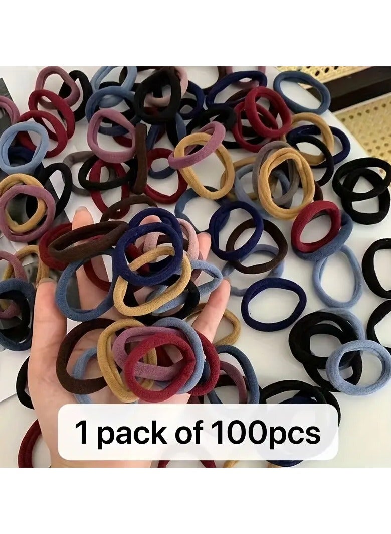 Ucanbe 100pcs Rubber Band Ponytail Hair Tie, Polyester Woven Normal Hair Style - Image 1