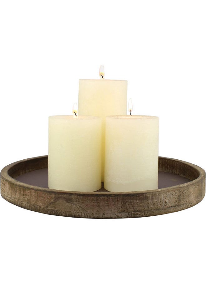 Rock Pow - Rustic Natural Wood and Metal Candle Holder Tray, Home Decor Accessories for the Coffee Table and Dining Table, Brown - Image 1