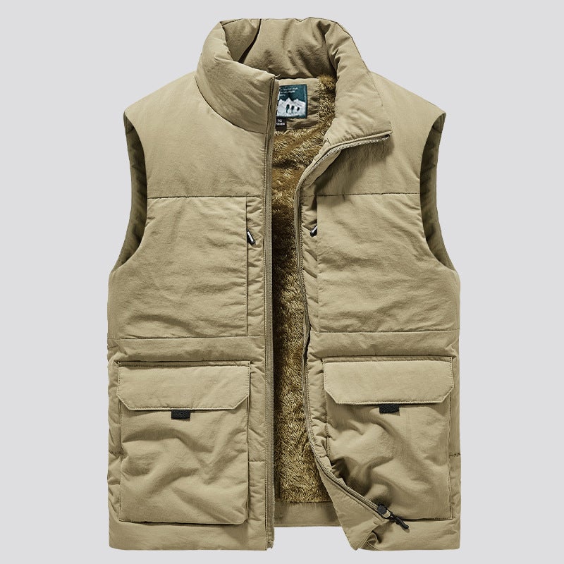 Men'S Plus Size Thickened Fleece-Lined Vest Casual Collar Multi-Pocket Casual Vest Camouflage Vest - Image 1