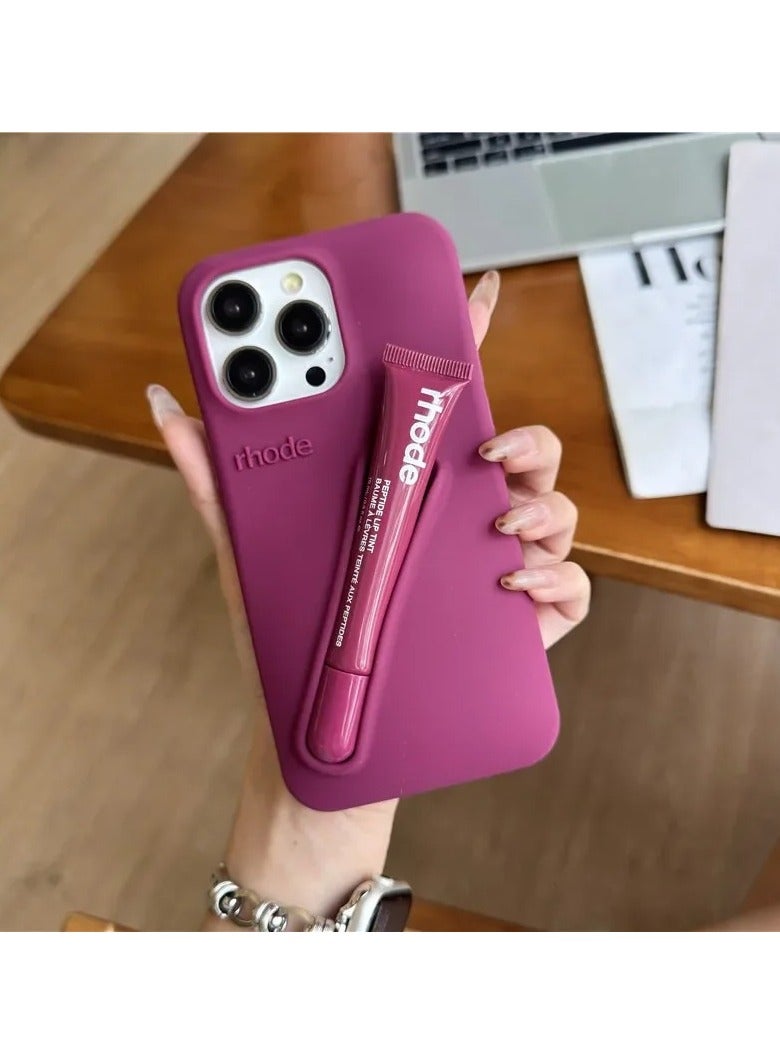 Rhode Soft Silicone Lipstick Holder Case for iPhone 15 16 Pro Max 14 Plus 13 12 11 ProMax Portable Lip Gloss Storage Protective Cover