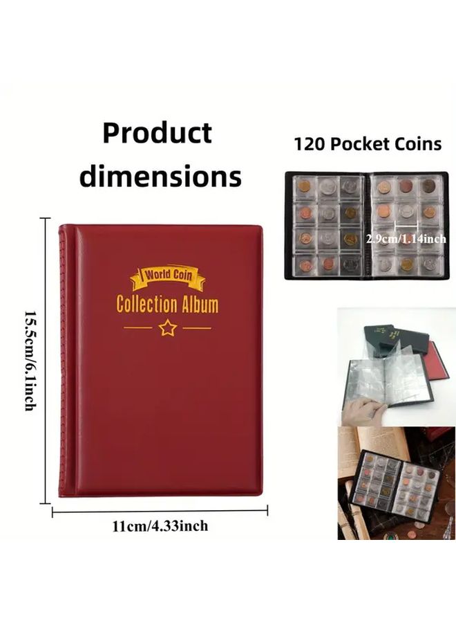Red 120 Pocket Stamp And Medal Commemorative Collection Album With Fixed Pages - Image 3