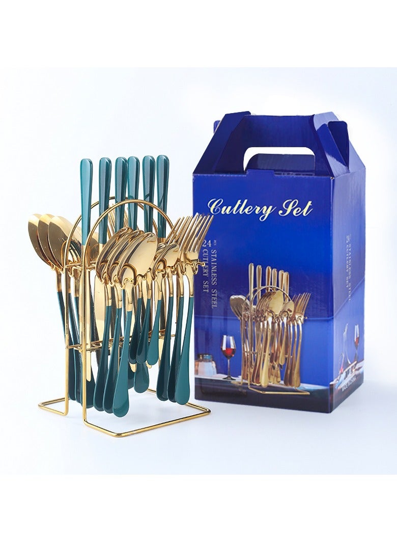 KUYING Stainless Steel Tableware Set Of 24 Pieces Western Knife Fork Spoon Set 