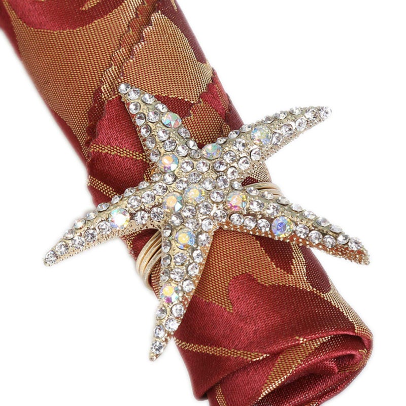 Joyindecor Crystal Starfish Napkin Rings  Set of 6 Rhinestone Coastal Nautical Napkin Ring Holders for Wedding Party BeachOceanTheme Dining Table Decoration Accessories