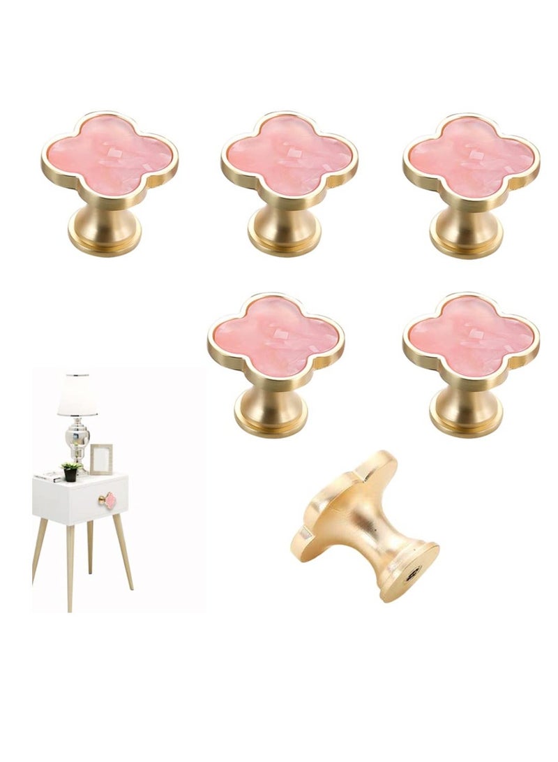 6 Pcs Clover Knobs Dresser Cabinets Kitchen Cupboard Pulls Drawer Wardrobe Shoe Cabinet Jewelry Box Pulls Furniture Coffee Table Single Hole Door Handles(Pink) - Image 1