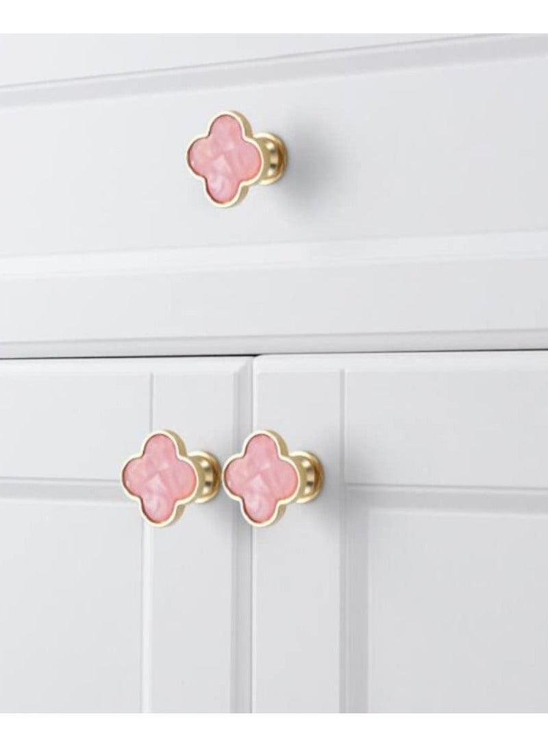 6 Pcs Clover Knobs Dresser Cabinets Kitchen Cupboard Pulls Drawer Wardrobe Shoe Cabinet Jewelry Box Pulls Furniture Coffee Table Single Hole Door Handles(Pink) - Image 4