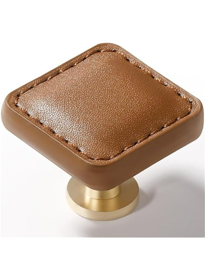 Set of 2 Leather Drawer Handles for Cabinets and Furniture in Brown Color - Image 1