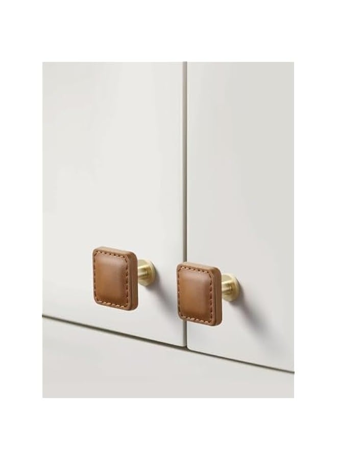 Set of 2 Leather Drawer Handles for Cabinets and Furniture in Brown Color - Image 2