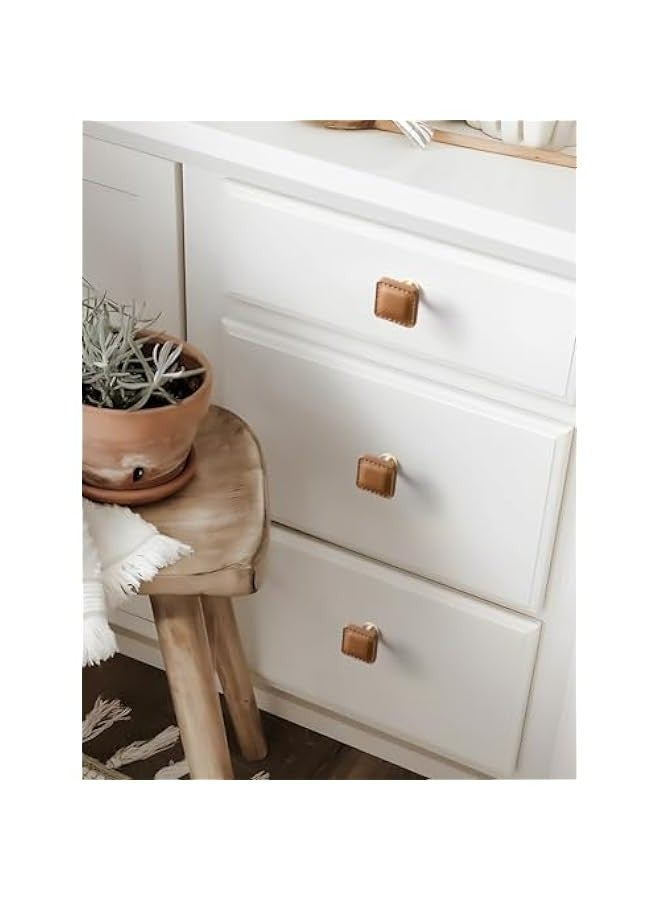 Set of 2 Leather Drawer Handles for Cabinets and Furniture in Brown Color - Image 3