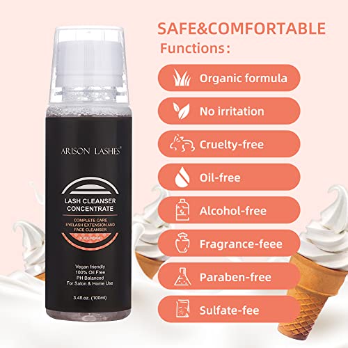 ARISON LASHES Eyelash Cleanser Concentrate 100ml Lash Extensions Shampoo Natural Foaming Cleanser DIY Nonlrritating Wash for Extensions Lashes with Salon Home CareMakes 20 Bottles 60ml lash Shampoo ICECream - Image 5