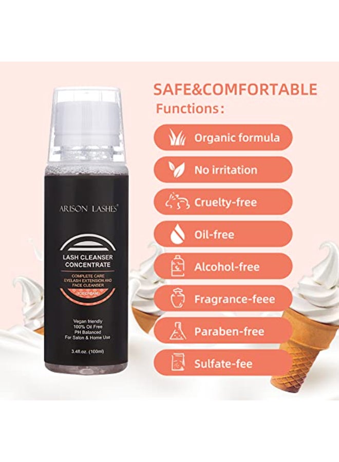 ARISON LASHES Eyelash Cleanser Concentrate 100ml Lash Extensions Shampoo Natural Foaming Cleanser DIY Nonlrritating Wash for Extensions Lashes with Salon Home CareMakes 20 Bottles 60ml lash Shampoo ICECream - Image 4