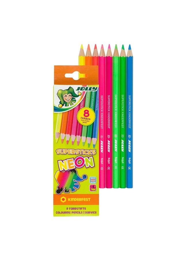 JOLLY Supersticks Set Of 8 Premium European Neon Mix Set Of Colored Pencils; Perfect For Adult And Kids Coloring - Image 1