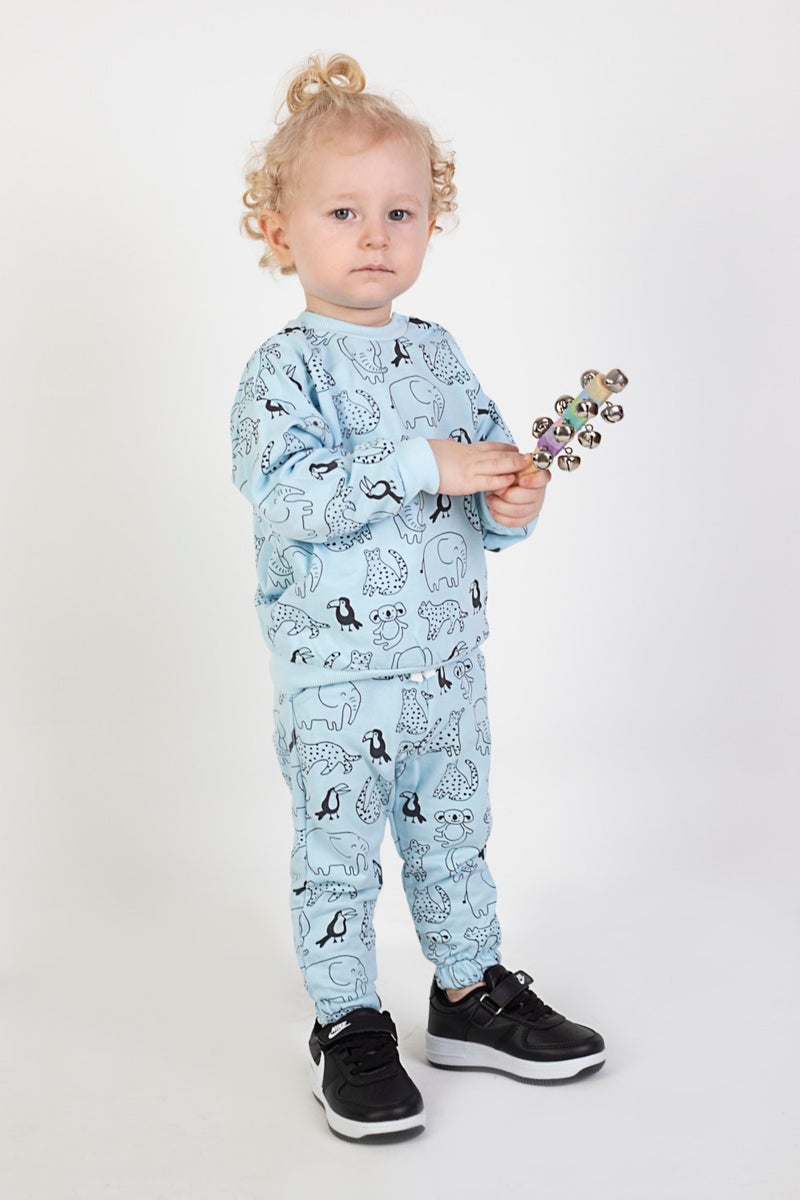 Harika Kids Baby Boy Child Two Yarn Fabric Medium Thickness Knitted Basic Bottom Top Tracksuit Set  - Image 3