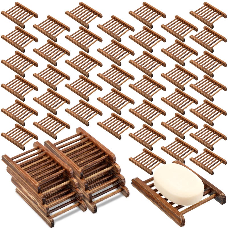 Potchen Potchen Bamboo Soap Dish Wooden Hand Craft Soap Case for Shower Rectangular Bathtub Shower Dish Accessories for Home Bathroom Kitchen SpongesCharcoal50 Pack 