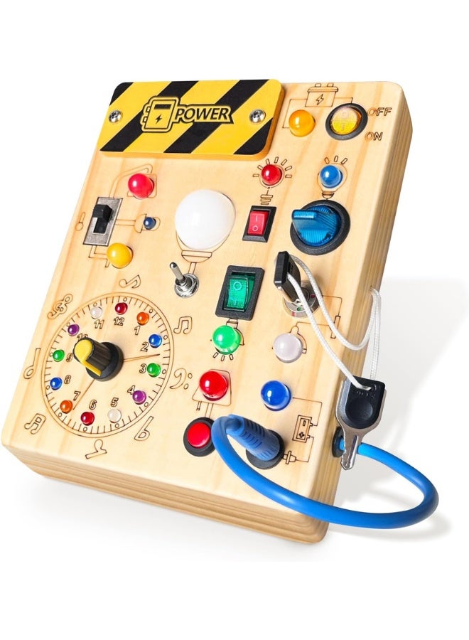 Tegrilo Busy Board, Wooden Montessori Busy Board with LED Lights and Switches, Electronic Toddler Sensory Board – Fine Motor Skills Activity Toy - Image 1