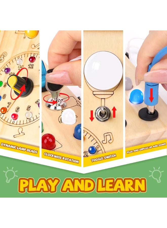 Tegrilo Busy Board, Wooden Montessori Busy Board with LED Lights and Switches, Electronic Toddler Sensory Board – Fine Motor Skills Activity Toy - Image 4