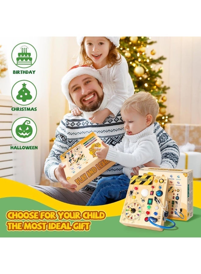 Tegrilo Busy Board, Wooden Montessori Busy Board with LED Lights and Switches, Electronic Toddler Sensory Board – Fine Motor Skills Activity Toy - Image 4