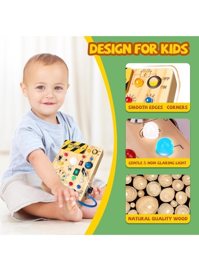 Tegrilo Busy Board, Wooden Montessori Busy Board with LED Lights and Switches, Electronic Toddler Sensory Board – Fine Motor Skills Activity Toy - Image 3