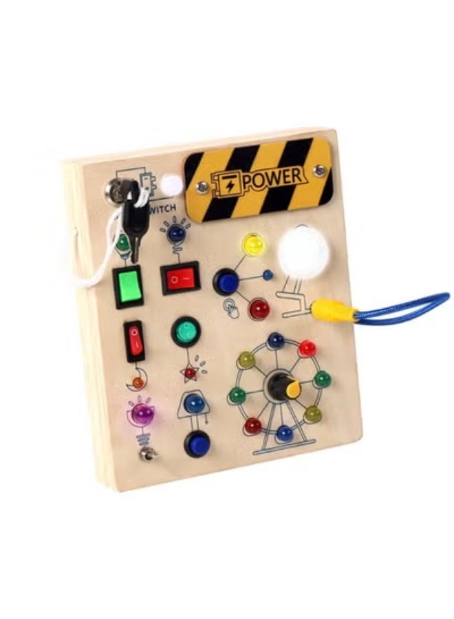 Tegrilo Busy Board, Wooden Montessori Busy Board with LED Lights and Switches, Electronic Toddler Sensory Board – Fine Motor Skills Activity Toy - Image 1