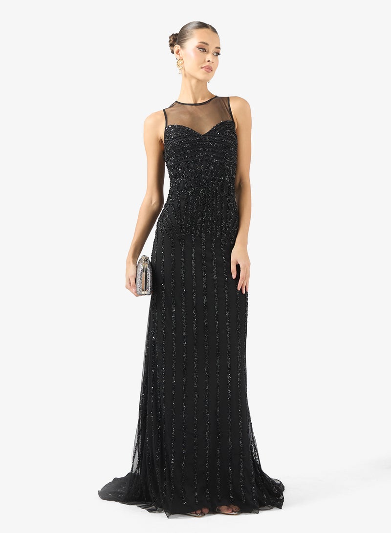 Namshi x Sweetheart Neckline Beaded EmbellishedMermaid Gown - Image 4