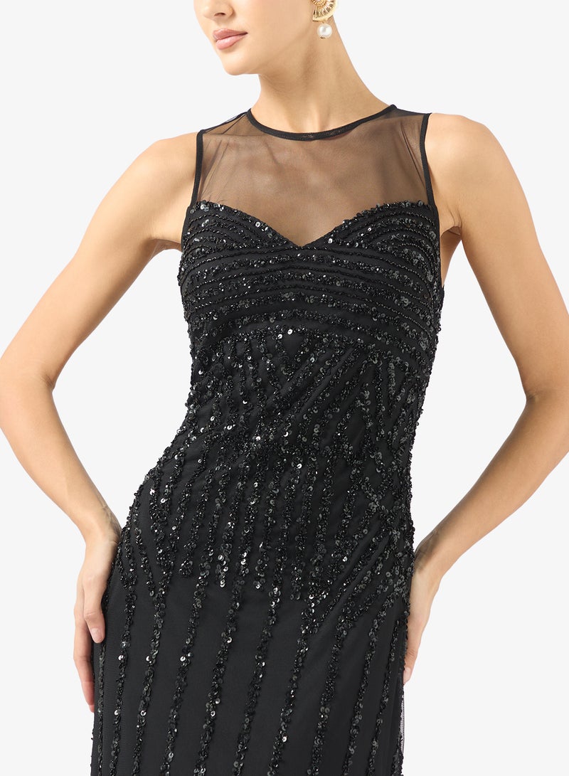 Namshi x Sweetheart Neckline Beaded EmbellishedMermaid Gown - Image 3