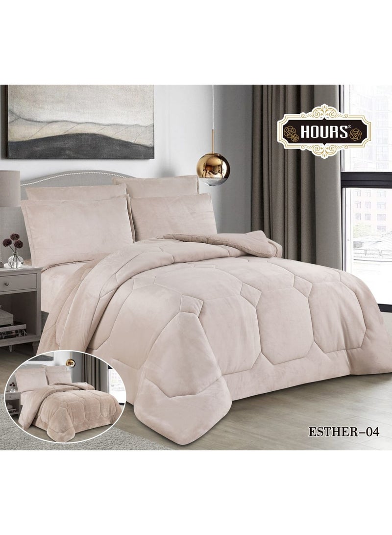 Hours Quilt Set Plain Two Sides Winter Velvet 6 Piece King Size  - Image 1
