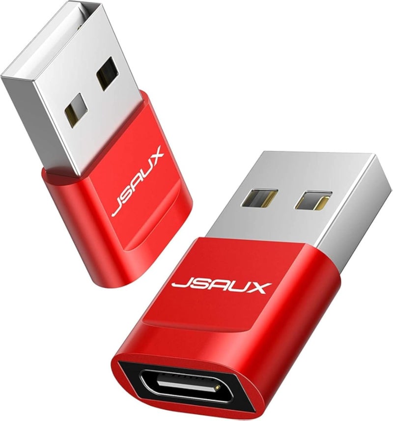 Jsaux 2-Pack USB-C Female to USB-A Male Adapter, JSAUX Type C to USB Charger Connector Adapter Red