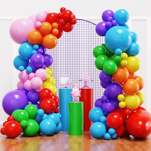 YMSZ Rainbow Colorful Balloons Arch Kit 136pcs Red Blue Green Yellow Party Balloons with Different Size for Birthday Baby Shower Anniversary Party Decorations - Image 1