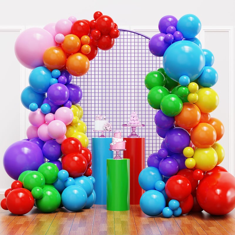 YMSZ Rainbow Colorful Balloons Arch Kit 136pcs Red Blue Green Yellow Party Balloons with Different Size for Birthday Baby Shower Anniversary Party Decorations - Image 3
