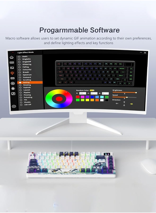 S-K80 75% Gaming Keyboard with Color & OLED Display, Mechanical Keyboard, Hot Swappable Keyboard, RGB Custom Keyboard Board Mount, Pre-Lubricated Stabilizer for Mac/Win,White Kanagawa