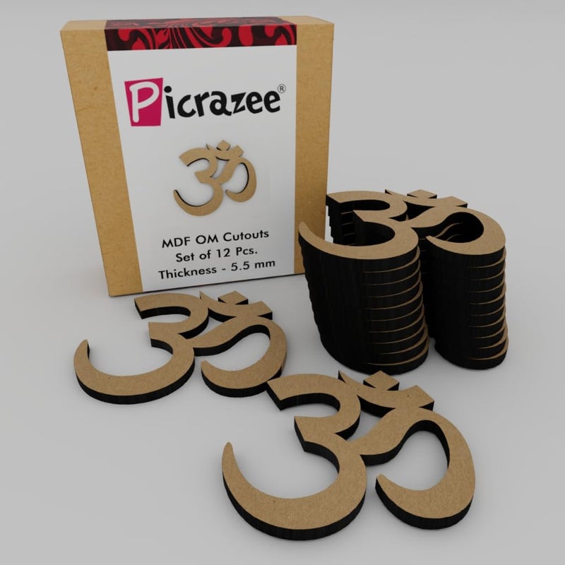 PICRAZEE Mdf Diy Cutouts Aum (12 Pcs) Plain Mdf Blank Cutouts For Diy, Artwork, Decoupage, Resin Art, Craft Project, Home Office Festive Décor (5.5Mm Thick) ,Brown - Image 1