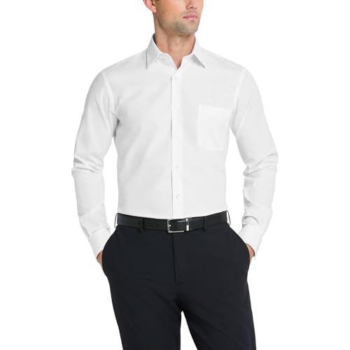 Van Heusen قميص رسمي للرجال من فان هيوزن بتصميم ضيق، قطن بوبلين سادة، أبيض، 15" رقبة 34"-35" كم - Image 1