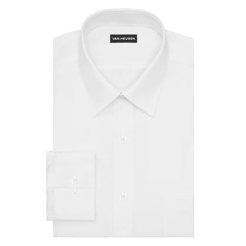 Van Heusen قميص رسمي للرجال من فان هيوزن بتصميم ضيق، قطن بوبلين سادة، أبيض، 15" رقبة 34"-35" كم - Image 3
