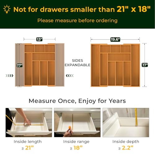 keechee Carbonized Bamboo Kitchen Drawer Organizer 10 Slots Expandable Silverware Organizer Utensil Holder Cutlery Tray 22 Deep for Extra Capacity NonSlip Feet Included - Image 3