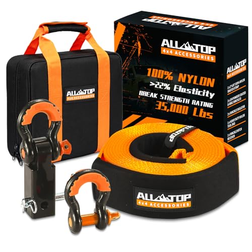 ALLTOP Nylon Recovery Kit with Hitch Receiver 3 x 20 35000lbs 100 Nylon Snatch Strap 2 Shackle Hitch Receiver 34 HD Shackles 2pcs with Isolator Storage Bag