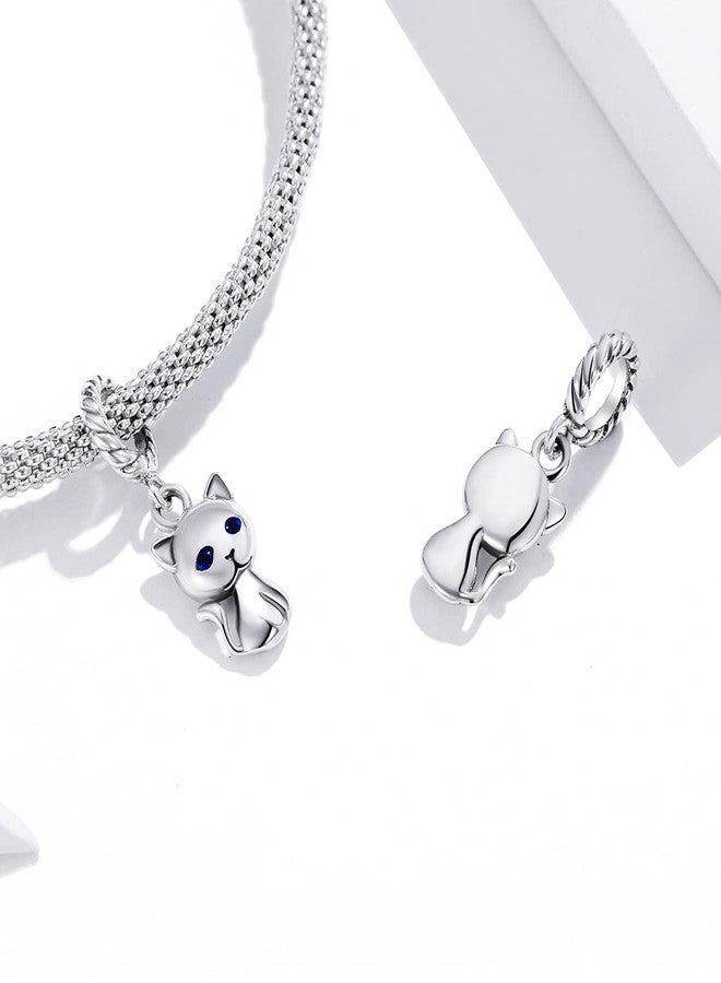 BISAER Cat Charms for Bracelets 925 Sterling Silver Cute Cat Kitty Animal Dangle Charms for Paperclip Bracelet Necklace Christmas Gifts - Image 2