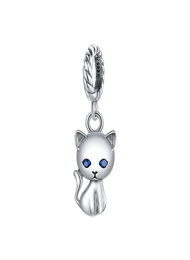 BISAER Cat Charms for Bracelets 925 Sterling Silver Cute Cat Kitty Animal Dangle Charms for Paperclip Bracelet Necklace Christmas Gifts - Image 1
