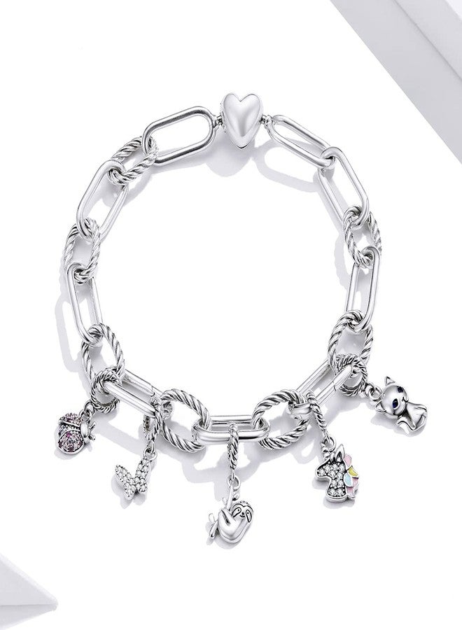 BISAER Cat Charms for Bracelets 925 Sterling Silver Cute Cat Kitty Animal Dangle Charms for Paperclip Bracelet Necklace Christmas Gifts - Image 5