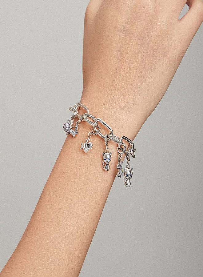 BISAER Cat Charms for Bracelets 925 Sterling Silver Cute Cat Kitty Animal Dangle Charms for Paperclip Bracelet Necklace Christmas Gifts - Image 4