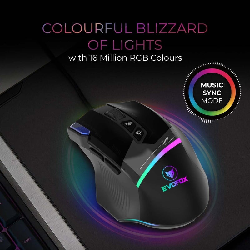 EvoFox Blaze Ultra Value Programmable Gaming Mouse with 8 Buttons and 1000Hz Polling Rate, Gaming Grade DPI 200 to 12800, Ultra Responsive 7000fps, RGB Lights with Music Sync Mode - Image 5