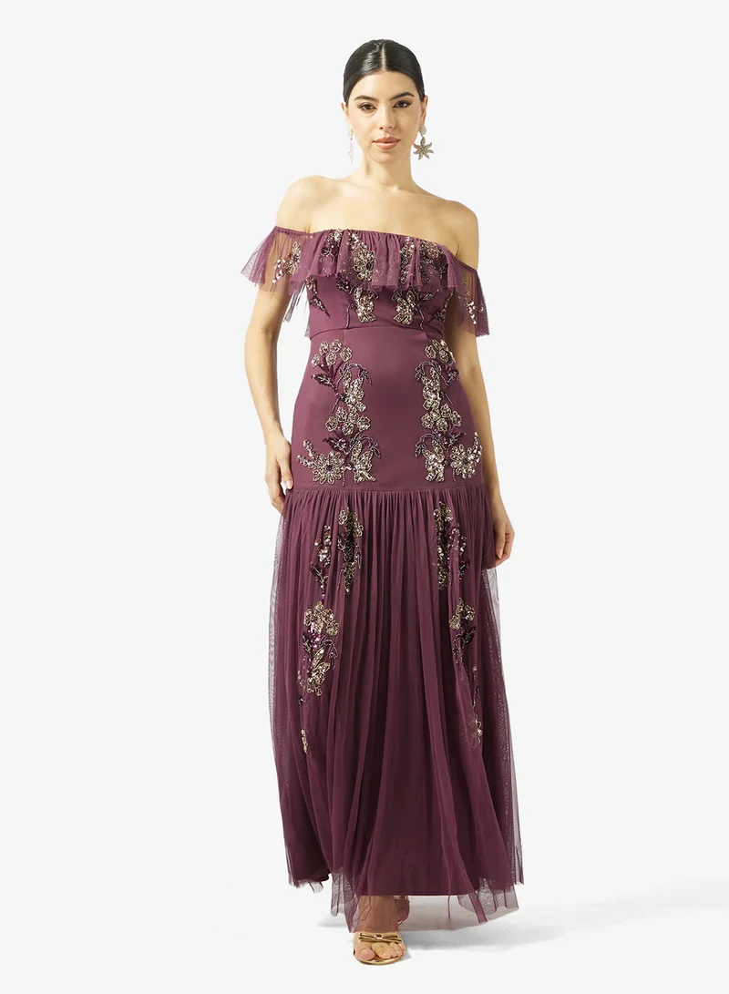 Maya Floral Embellished Cold Shoulder Maxi Dress