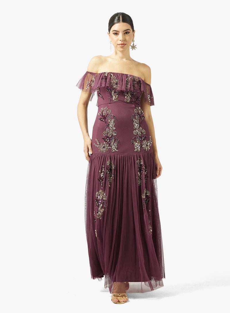 مايا فستان ماكسي بكتف مكشوف مزين بالزهور - Image 4