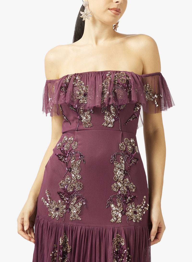 مايا فستان ماكسي بكتف مكشوف مزين بالزهور - Image 3