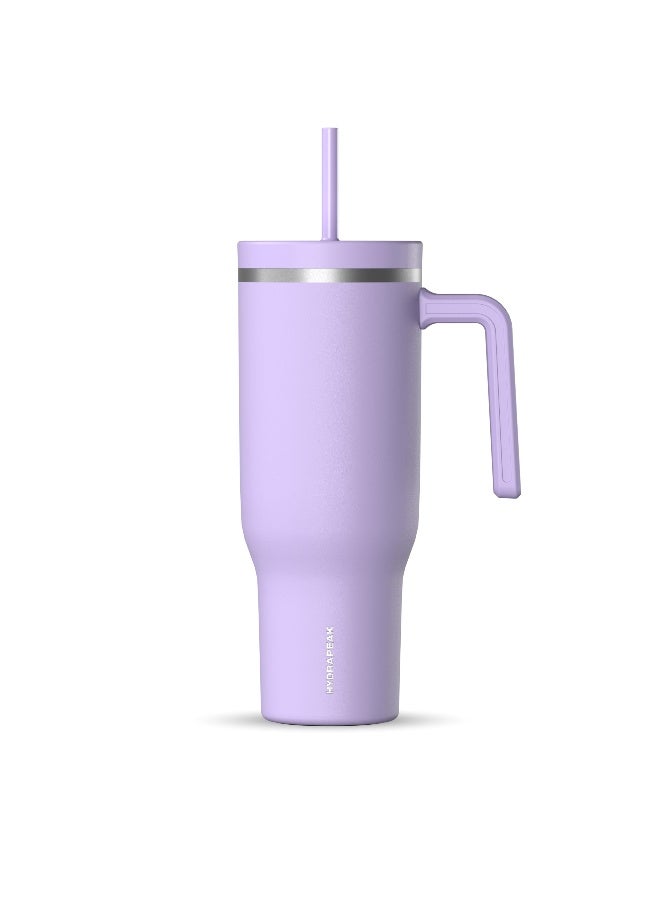 Hydrapeak Voyager 40 Oz Stainless Steel Tumbler with Handle, Insulated Water Bottle With Straw & Lid, Cupholder Friendly Reusable Travel Mug (Lavender) - Image 1