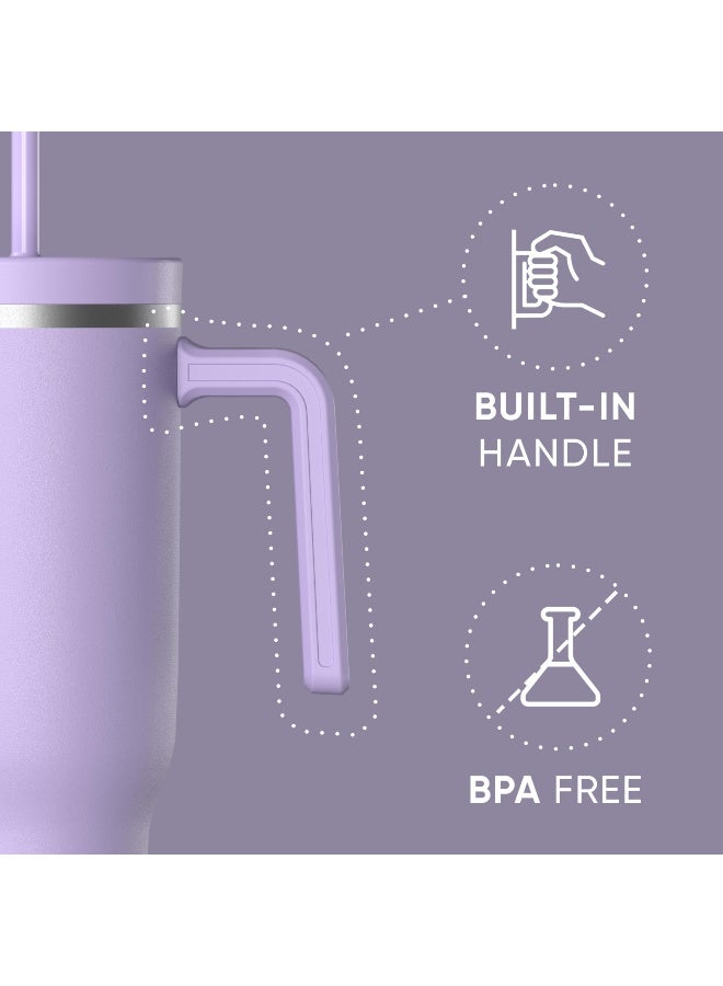 Hydrapeak Voyager 40 Oz Stainless Steel Tumbler with Handle, Insulated Water Bottle With Straw & Lid, Cupholder Friendly Reusable Travel Mug (Lavender) - Image 2